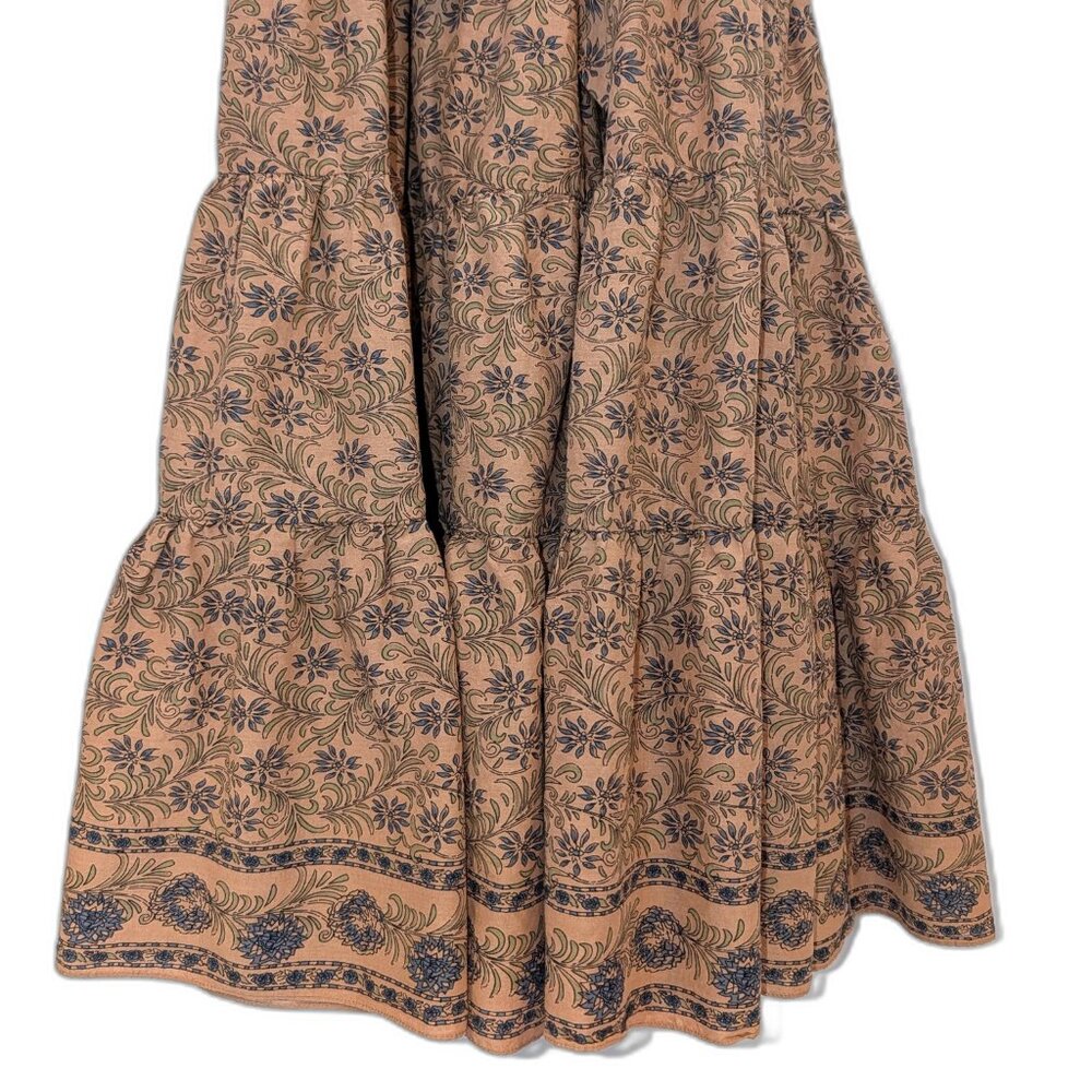 A Loves A | Golden Oat Brown Floral Puff Sleeve Boho Midi Dress | Size	Small - Picture 4 of 10